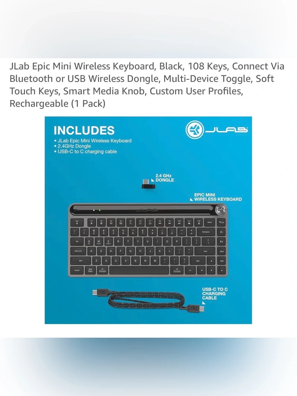 JLab Epic Mini Multi-device Wireless Keyboard - Black
